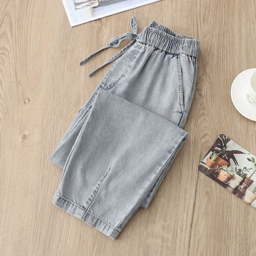 Тонкие джинсы, штаны для отдыха, эластичная талия, в корейском стиле, оверсайз, свободный крой