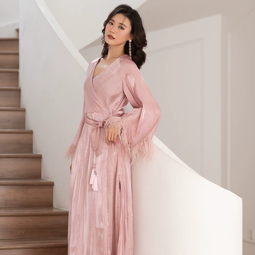 Длинный банный халат для невесты, изысканный стиль, подарок на день рождения, французский стиль