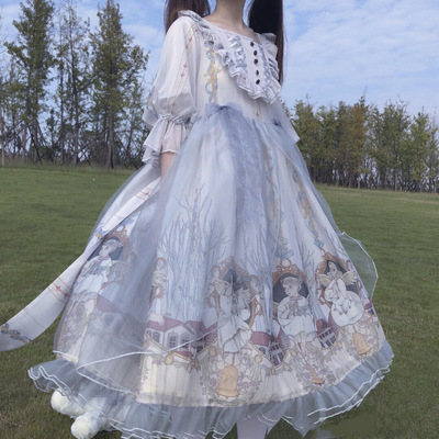 taobao agent Summer dress, long skirt, with short sleeve, Lolita OP, Lolita style