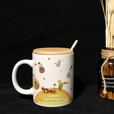 taobao agent Mano Little Prince Surrounding Ceramics Cup Mark Cup Birthday Gift Rose Fox Bring a spoon cup