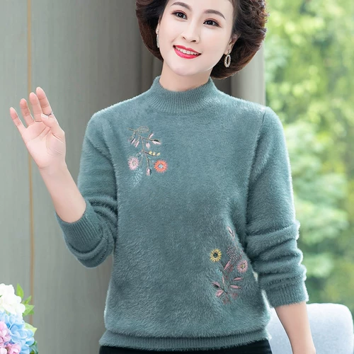 Демисезонный свитер для матери, бархатный удерживающий тепло базовый приятный телу пуховик, увеличенная толщина, 50 лет, для среднего возраста