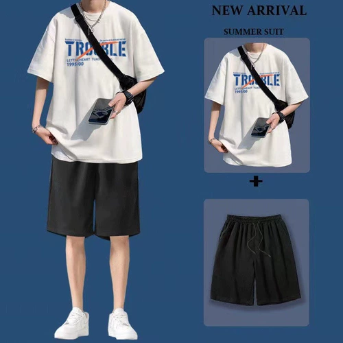 Летние шорты, трендовый тонкий спортивный комплект для отдыха, короткий рукав, в корейском стиле