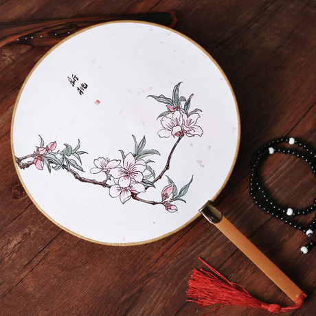 新桃团扇古风扇子女 中国风复古创意圆扇子 古典汉服古装宫扇绢扇