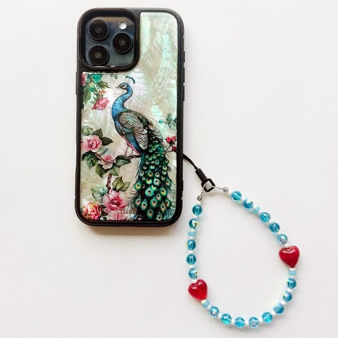 Black Peacock & Roses With Strap – Pro/Plus/Max/Air – 17, 16 – For Girls High Quality Premium iPhone Case