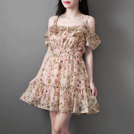 【一字领连衣裙】_雪纺连衣裙图片_碎花小清新短裙价格_搭配分享 - 爱