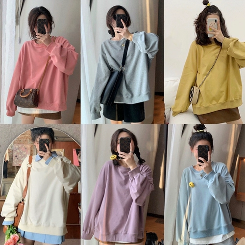 Весенняя осенняя многоцветная толстовка, лонгслив, 2023 года, в корейском стиле, круглый воротник, оверсайз