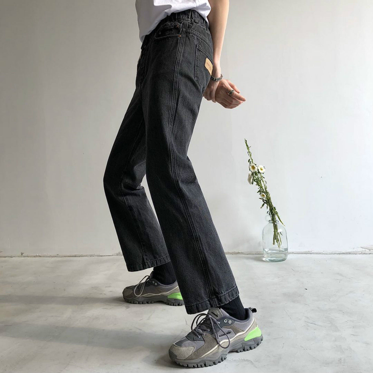 jmhommet牛仔裤男直筒宽松韩版百搭松紧腰九分直筒牛仔裤男女同款