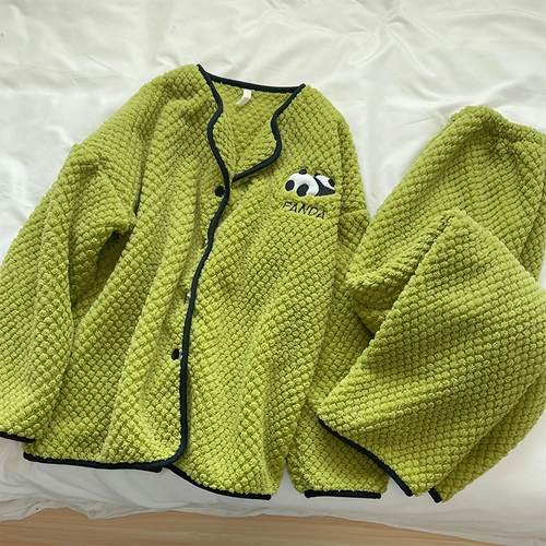 Коралловая бархатная демисезонная зеленая цветная расширенная флисовая пижама, 2023, изысканный стиль