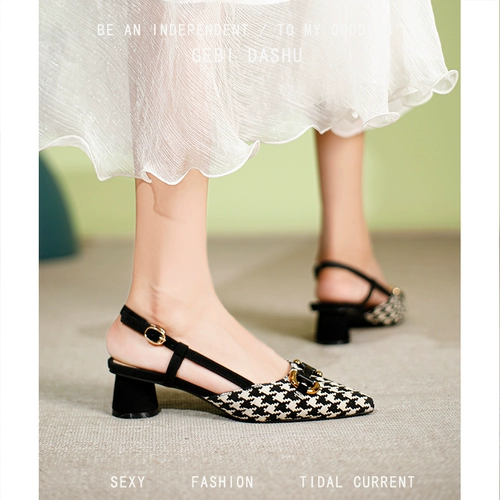 Обувь на высоком каблуке, туфли с заостренным носом, сандалии, коллекция 2022, в стиле Шанель, из натуральной кожи