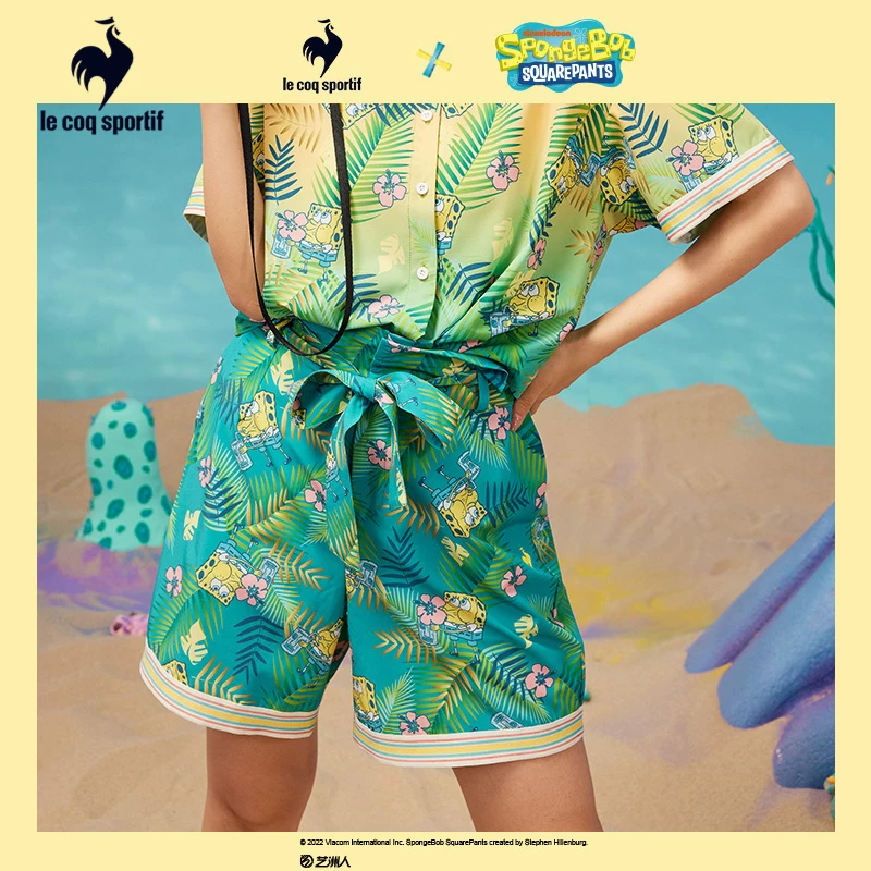 Lecacox SpongeBob SquarePants French Rooster joint women's shorts casual woven casual all-over printed sweatpants