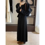 Шерстяная приталенная черная трикотажная длинная длинная юбка, А-силуэт, высокая талия