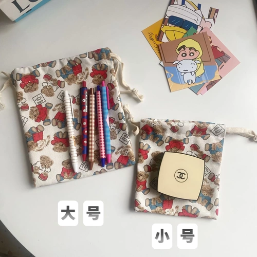 Милый мешочек, сумка-органайзер, косметичка, японские и корейские, с медвежатами, на шнурках