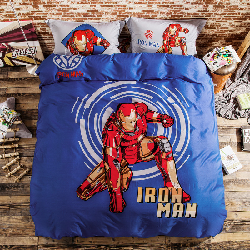 marvel cotton cartoon sanded three/four piece set captain america superman boy bedding student bed sheet