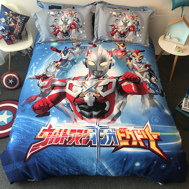 marvel cotton cartoon sanded three/four piece set captain america superman boy bedding student bed sheet