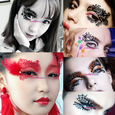 taobao agent 2 Give 1 stage makeup Creative Face Makeup Eye Makeup Patch Lace Black Red Spider Halloween Eye Eye Plus Low AX