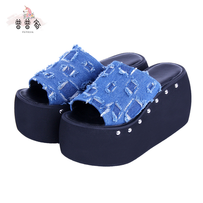 taobao agent Summer classic high denim slide, 2022, 10cm