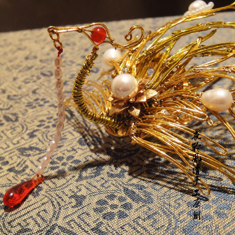 夜聆原创-仿金累丝偏凤步摇钗-凤凰步摇簪子汉服配饰