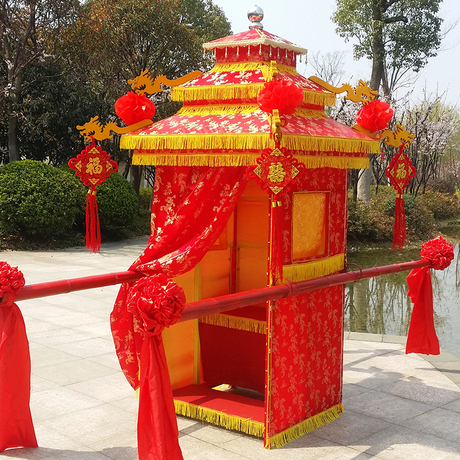 金婚婚庆影视道具龙凤偑图折叠花轿轿子结婚用品中式新娘婚轿新品