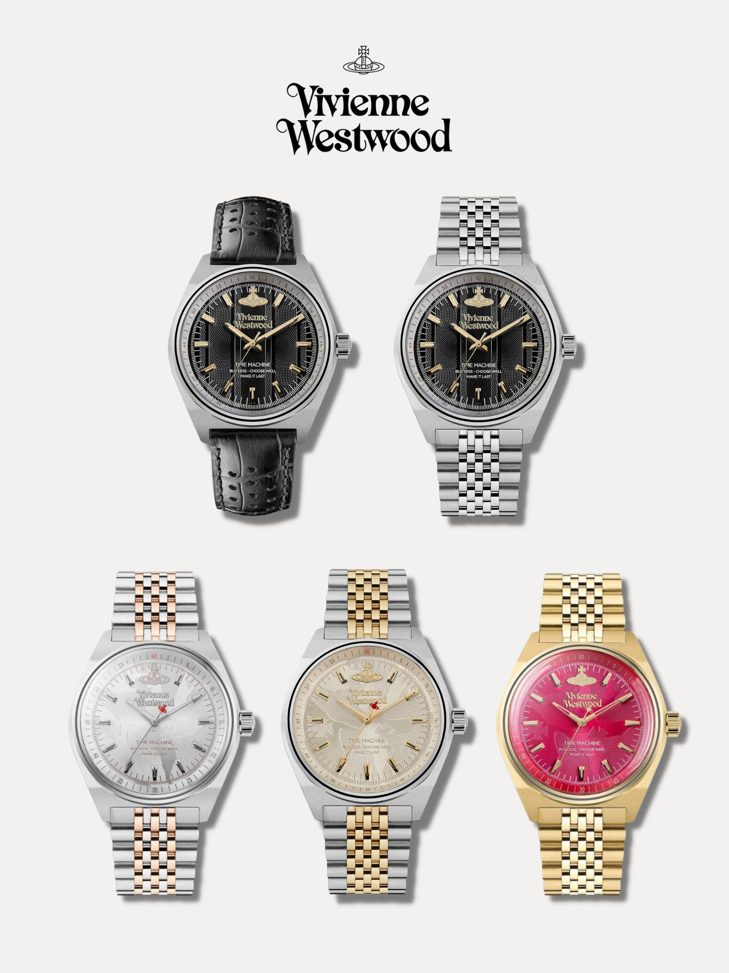 日本代购Vivienne Westwood西太后暗纹钻饰女士不锈钢石英手表 