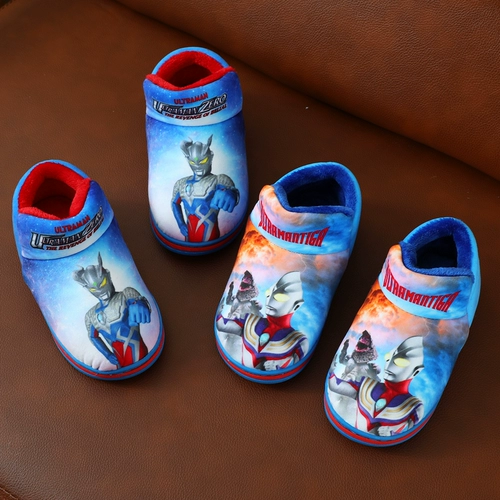 Ultra, детские зимние плюшевые удерживающие тепло тапочки, нескользящий Ультрамен Тига, коллекция 2023, принт