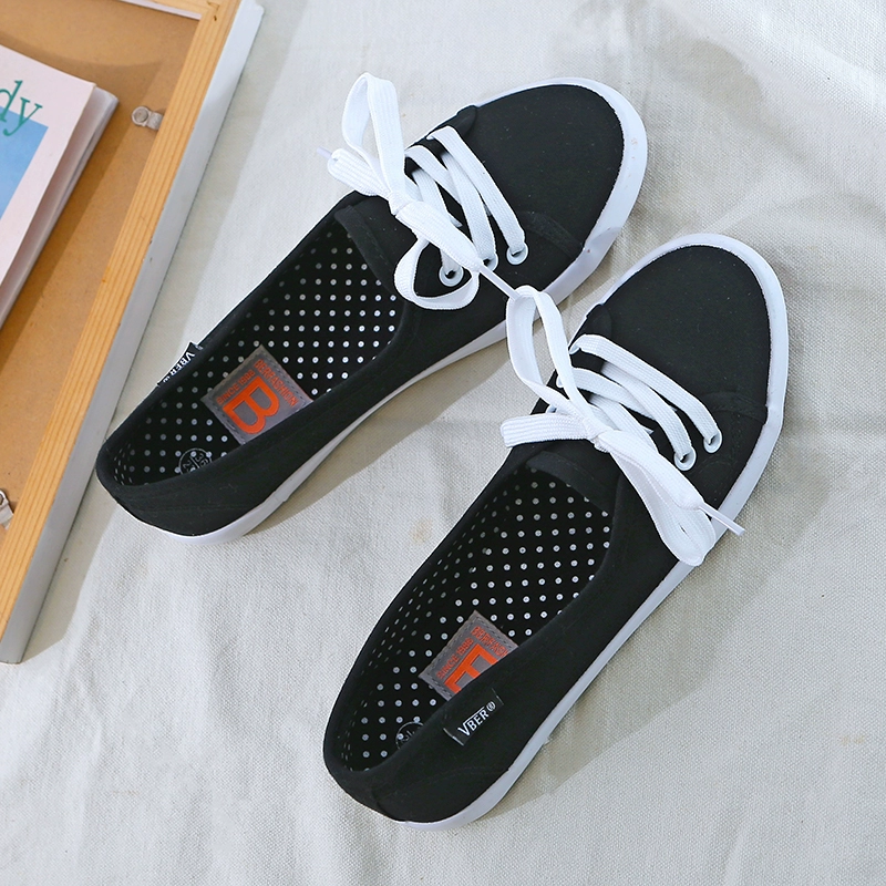 レディーススリッポン 紐付き幅広キャンバス地レディーススリッポン