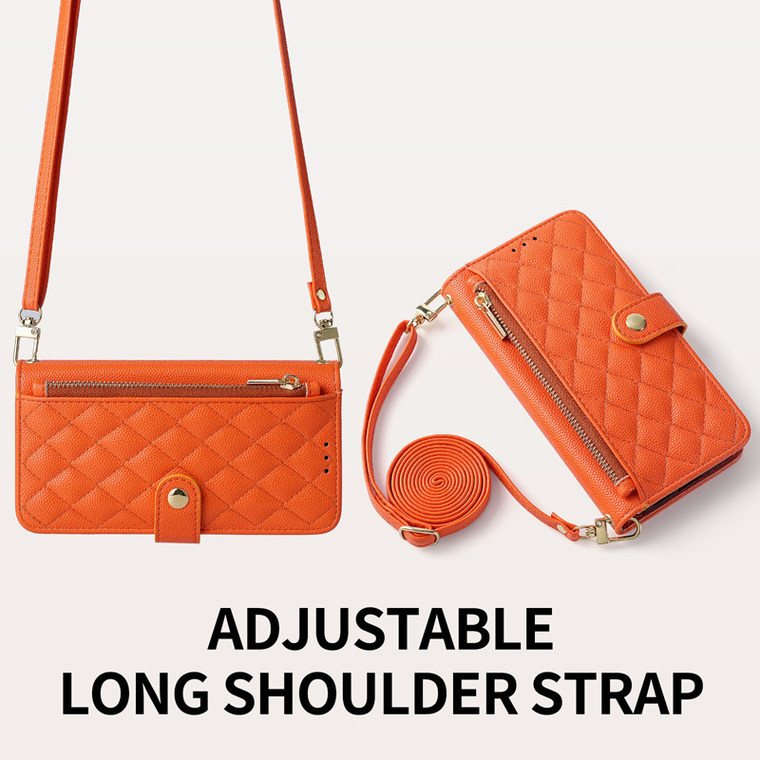 Quilted Orange Leather Diamond Pattern Flip iPhone Case