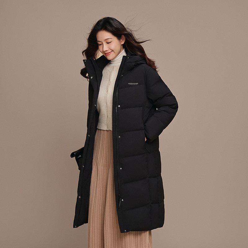 【政府补贴】波司登新款羽绒服女连帽过膝长款显瘦通勤外套商场同