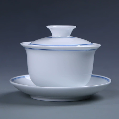 Популярный джингджэнь ручной работы с синим цветом -двойная крышка с двойной линейной чашкой сине -белая фарфоровая чайная чашка с керамикой кунг -фу, большая