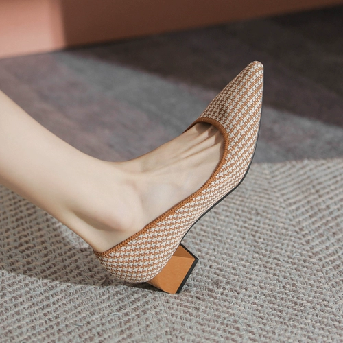 Летняя обувь, трикотажные туфли с заостренным носом на высоком каблуке, коллекция 2023, мягкая подошва