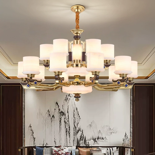 Медная люстра, современный стеклянный светильник для гостиной для загородного дома, китайский стиль