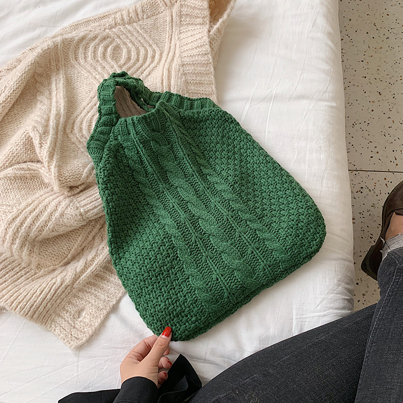 Buy Sen line bucket bag Japanese 2019 new wool knitted one-shoulder bag ...