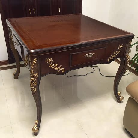 热卖欧式麻将机全自动实木四口机麻将桌圆形餐桌家用布艺椅实用型