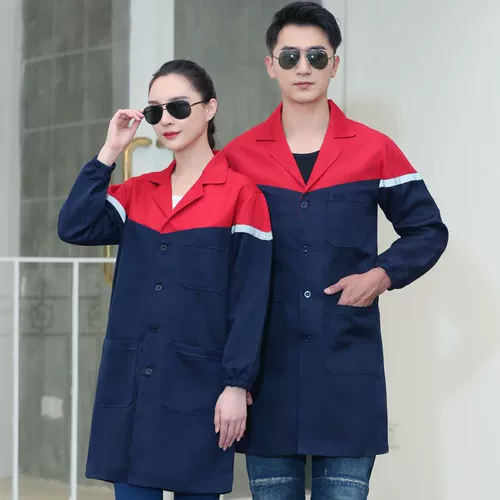 Средне -длинный синий пальто рабочее время одежда пищевая завод кухня столовая кухня кухонная кухонная комната мастерская