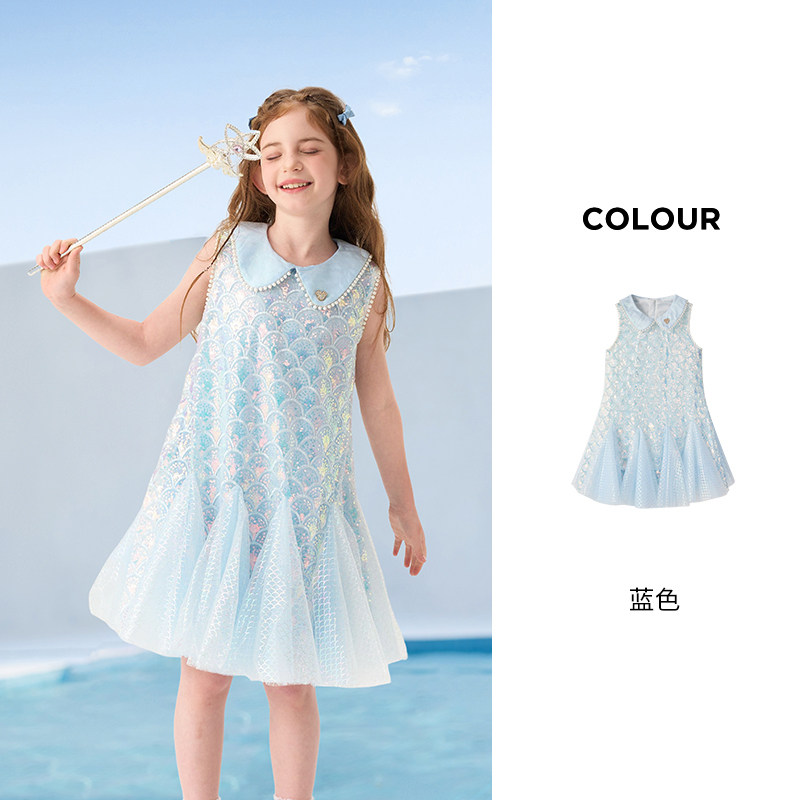 迪士尼童装女童美人鱼公主裙2026夏季新款儿童连衣裙女孩生日裙子