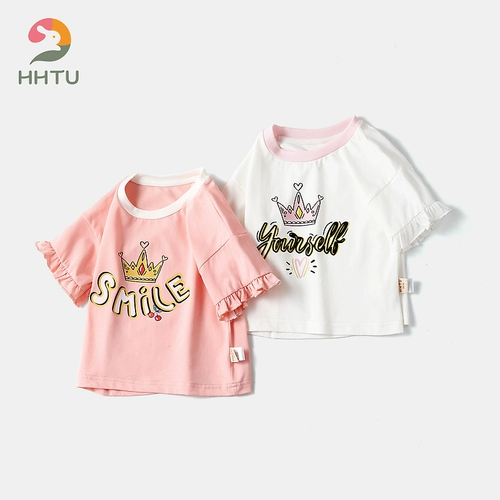 Хлопковая летняя футболка для девочек, тонкая детская летняя одежда, оверсайз, в западном стиле