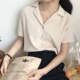 Mùa hè năm 2021 Hàn Quốc phù hợp với tất cả các phù hợp với cổ áo sơ mi voan ngắn tay áo sơ mi màu tinh khiết áo sơ mi nữ sinh xu hướng - Áo sơ mi