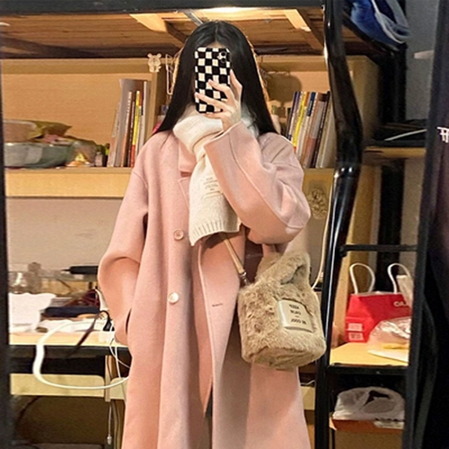 Розовый двусторонний кашемировый пуховик, шерстяное пальто, коллекция 2023, премиум класс, подходит для подростков