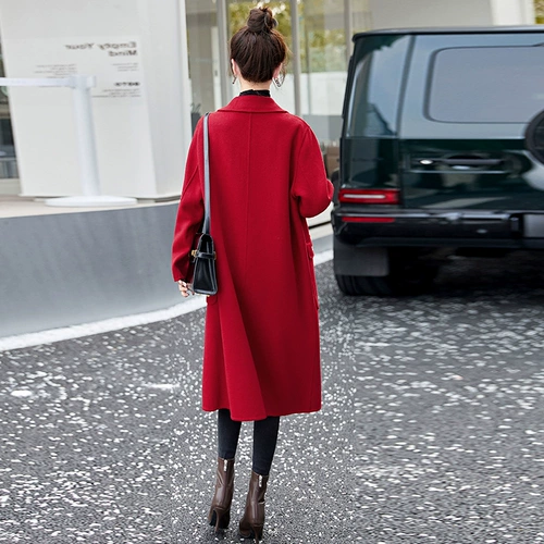 Двусторонное шерстяное бархатное длинное демисезонное шерстяное пальто, французский стиль, средней длины