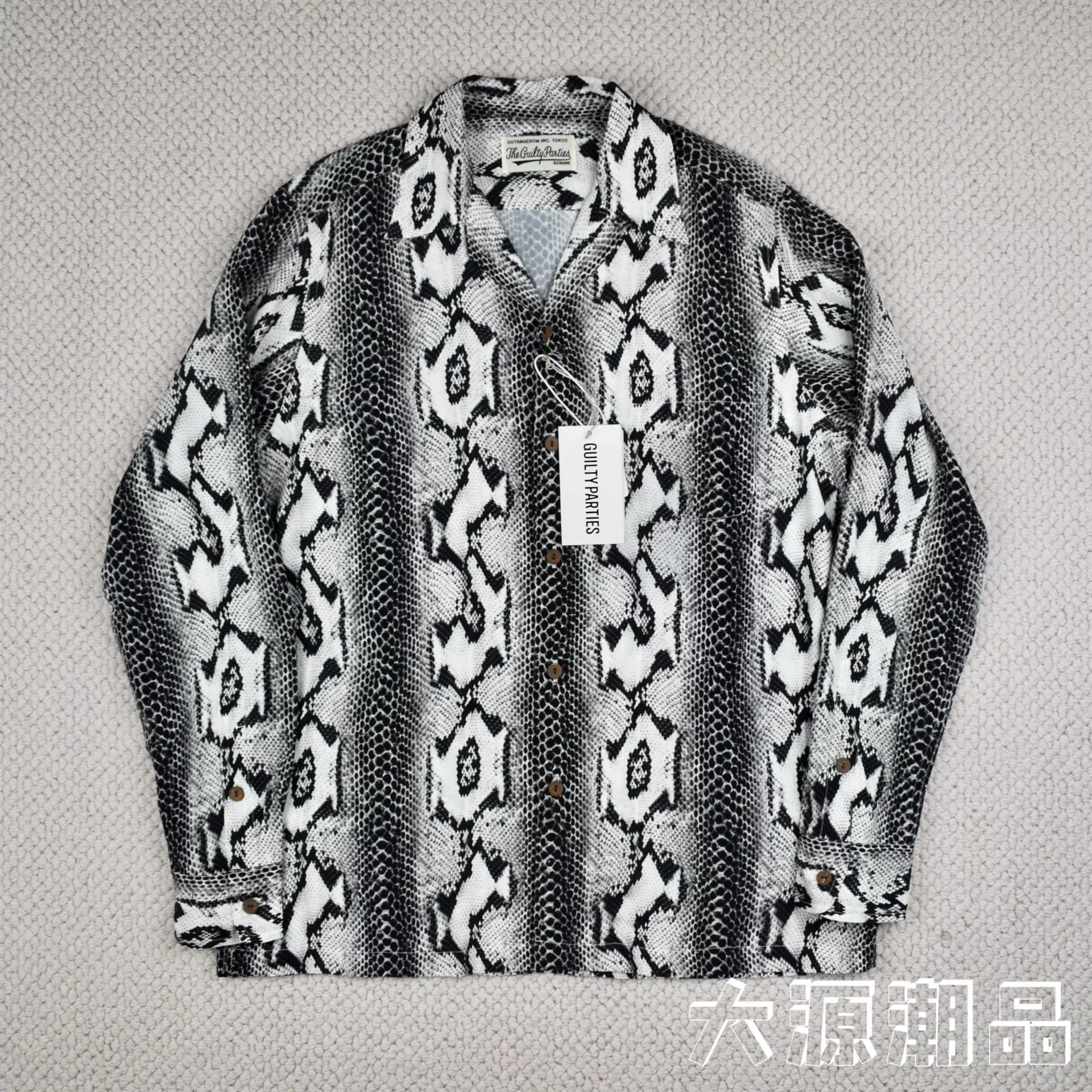 现货WACKO MARIA PYTHON OPEN COLLAR SHIRT 蛇纹夏威夷长袖衬衫-Taobao