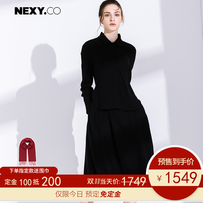 【预售】NEXY.CO/奈蔻羊毛职业连衣裙女2018新款时尚气质35-45收