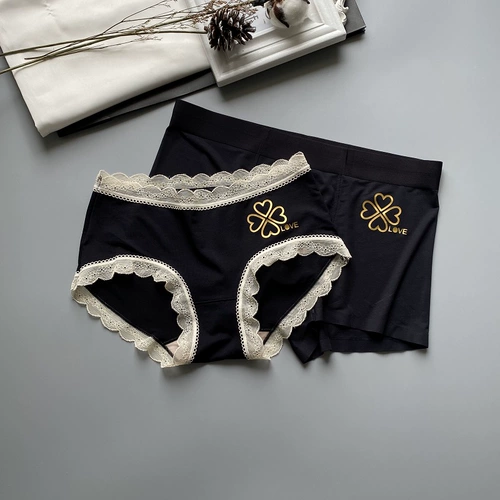 Сладкое нижнее белье для влюбленных, комфортный черный счастливый клевер, сексуальные штаны, средняя посадка