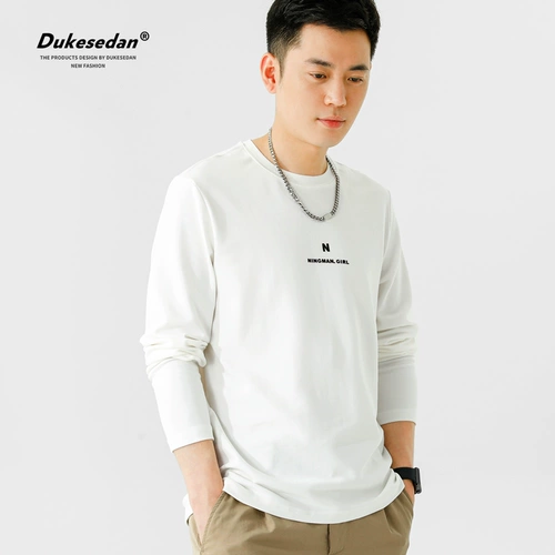 Белая футболка, мужской осенний однотонный базовый приятный телу лонгслив, высокий воротник