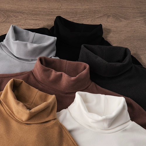 Бархатная демисезонная утепленная двусторонная утепленный лонгслив, высокий воротник, в американском стиле