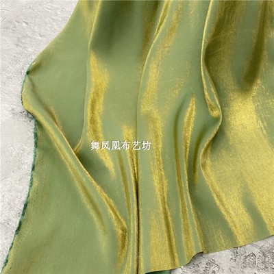 taobao agent Dark green weaving gold glazed silk cotton cotton and linen luster silk shiny silk cloth shirt pants dress fabric