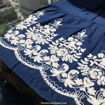 taobao agent JAPAN EMBROIDERY Artisanat Park Deep Sea Blue Cotton Cotton Embroidery Short -sleeved Doll Shirt