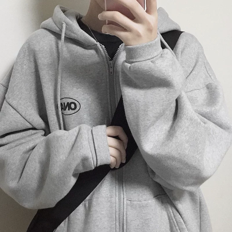 Velvet cardigan for students, winter hoody, oversize, Korean style