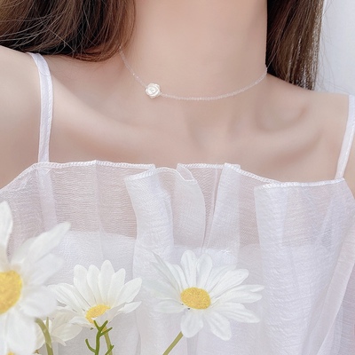 taobao agent Super immortal white necklace crystal shell Flower Terminal Women's Neck with Girl Heart Simple Chocker Student Accessories