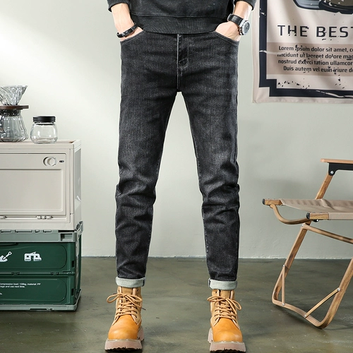 Демисезонные качественные черные джинсы, приталенный комбинезон, штаны, свободный прямой крой, в корейском стиле