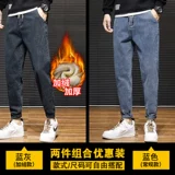 Демисезонные джинсы с начесом, зимние штаны, свободный прямой крой, коллекция 2023