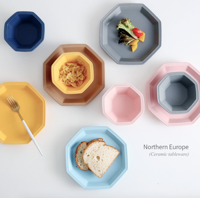 taobao agent [Gu Yu] Nordic INS ceramic dishes household plate sub -optical geometric octagonal salad bowl tableware fruit plate